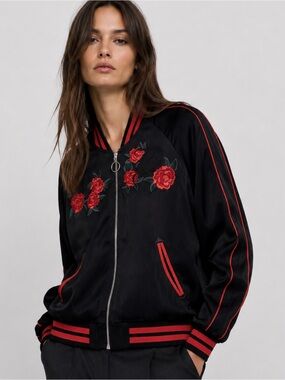 The Kooples Count the Roses Jacket in Black with Embroidered Roses Dragon